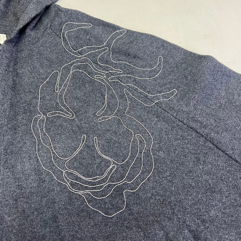 BRUNELLO CUCINELLI Mid Sleeve Cashmere Sweater Flower Detail Women's Sz L Gray - Picture 5 of 10